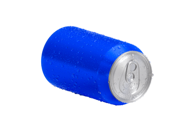 Su damlalı mavi alüminyum soda kutusu, şeffaf arkaplan