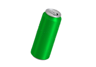 Su damlaları ve şeffaf arkaplan içeren yeşil alüminyum soda kutusu