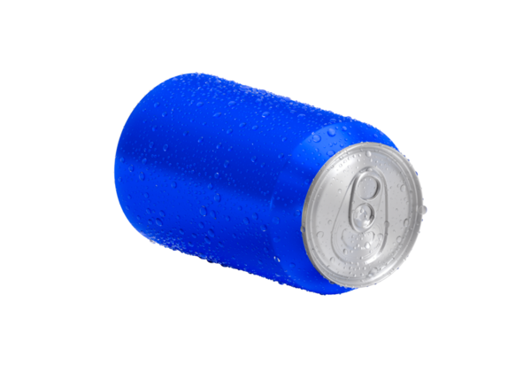 Su damlalı mavi alüminyum soda kutusu, şeffaf arkaplan