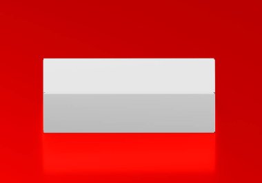 Kırmızı arkaplanda beyaz karton kutu