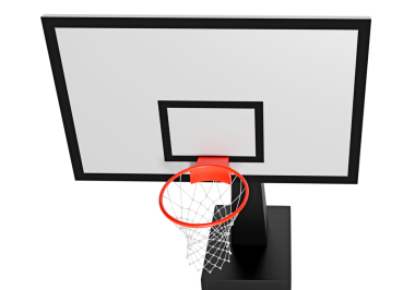 Beyaz arka planda sepeti olan basketbol tahtası.