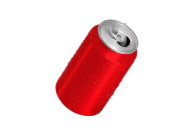 Su damlaları ve şeffaf arkaplan içeren kırmızı alüminyum soda kutusunu aç