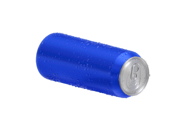 Su damlalı mavi alüminyum soda kutusu, şeffaf arkaplan