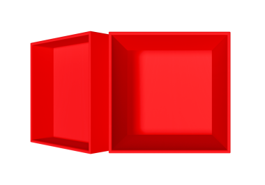 Üst Manzara. Kırmızı kutuyu aç, şeffaf arkaplan. Tasarım için parlak ürün paketi
