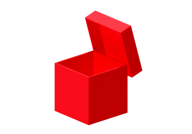 Beyaz arkaplanda izole edilmiş kırmızı kutuyu aç. Tasarım için parlak ürün paketi, şeffaf arkaplan.