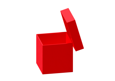 Beyaz arkaplanda izole edilmiş kırmızı kutuyu aç. Tasarım için parlak ürün paketi, şeffaf arkaplan.