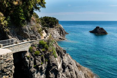 Monterosso, Liguria, Italy, June 2020. La via dell'amore panoramic path that connects the Cinque Terre: an amazing corner of coast with crystal clear waters and wild nature. Beautiful summer day. clipart