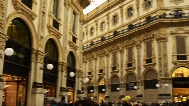 Milan Lombardy Italy December 2017 Milan Gallery Crowded People Christmas — Stock Video