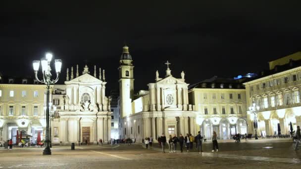 Turín Piamonte Italia Mayo 2018 Piazza San Carlo Buenas Noches — Vídeos de Stock