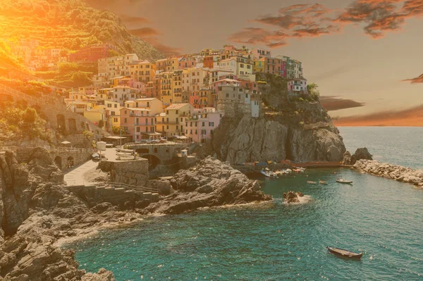 Manarola Liguria Italy June 2020 Amazing View Seaside Village Colored — Stock Photo, Image