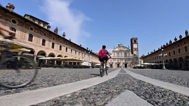 Vigevano Lombardia Włochy Lipiec 2021 Statyczne Ujęcia Placu Piazza Del — Wideo stockowe