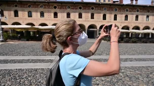 Vigevano Lombardije Italië Juli 2021 Portret Van Een Toerist Van — Stockvideo
