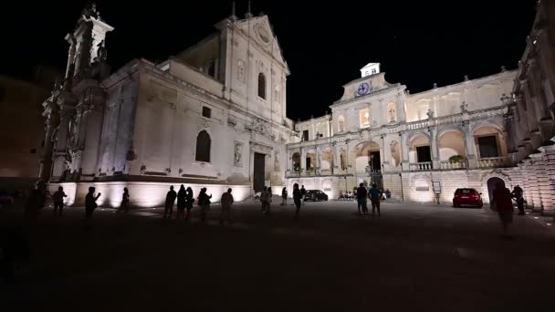 Lecce Apulien Italien Augusti 2021 Fantastiska Nattbilder Domkyrkotorget Slow Motion — Stockvideo