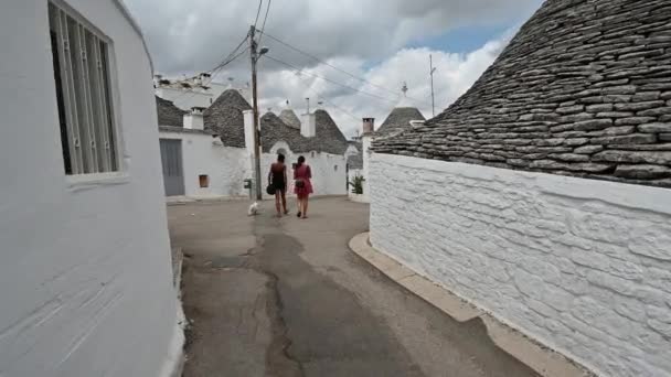 Alberobello Apulien Italien Augusti 2021 Fantastiska Pov Bilder Den Charmiga — Stockvideo