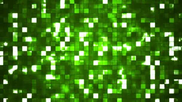 Broadcast Twinkling Firey Light Squares, Green, Abstract, Loopable, HD — Stock Video