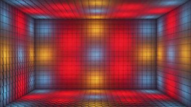 Pulsating Switching Hi-Tech Aydınlatılmış Küp Odası Sahnesi, Çoklu Renk, Olaylar, 3D, Döngü, 4K