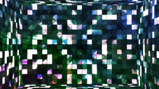 Трансляція мерехтливих привет-тек кімнати квадратів, зелений, анотація, Непряма, HD — стокове відео