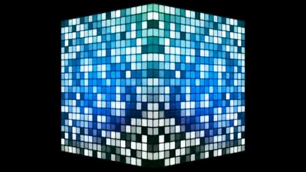 Broadcast Hi-Tech Twinkling Spinning Cube, Turquoise, Corporate, Alpha Channel, Loopable, HD — Stock Video