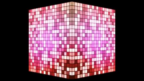 Broadcast Hi-Tech Twinkling Spinning Cube, Magenta Red, Corporate, Alpha Channel, Loopable, Hd — Video Stock