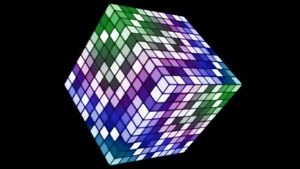 Broadcast Hi-Tech Twinkling Spinning Cube, Multi Color, Corporativo, Alfa Canal, Loopable, HD — Vídeo de stock