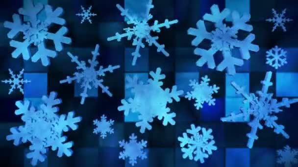 Broadcast Spinning Hi-Tech Snow Flakes, Blue, Events, Loopable, HD — Stock Video