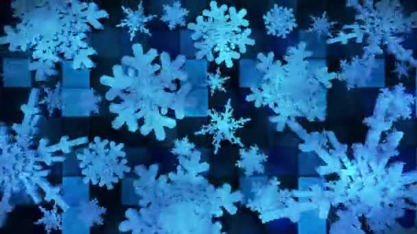 Broadcast Spinning Hi-Tech Snow Flakes, Azul, Eventos, Loopable, Hd — Vídeo de Stock