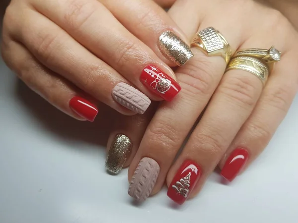 Piękne Kolorowe Paznokcie Ręcznie Manicure — Zdjęcie stockowe