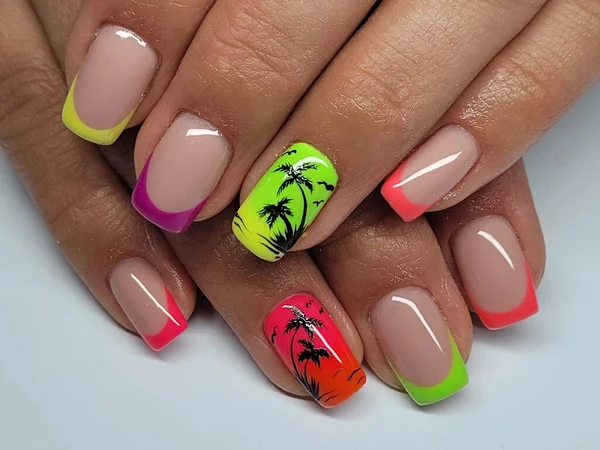 Mooie Kleurrijke Nagels Hand Manicure — Stockfoto