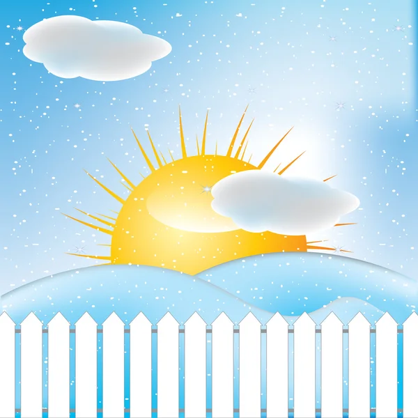 Vector de escena de invierno, nieve blanca y cielo azul . — Vector de stock