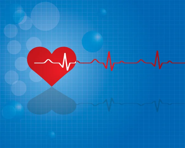 Coração vermelho com ekg - desenho médico . — Vetor de Stock