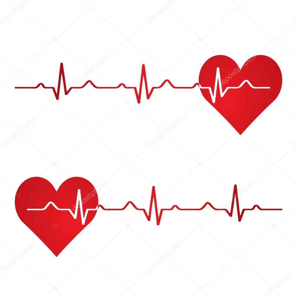 Red heart with ekg on white - medical design.