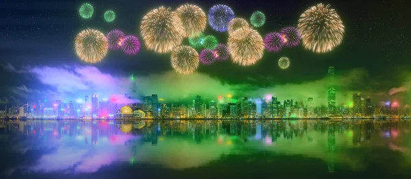 Fogos de artifício bonitos em Hong Kong — Fotografia de Stock