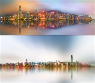 Güzel cityscape kümesi ve finans bölgesine, Hong Kong kolaj