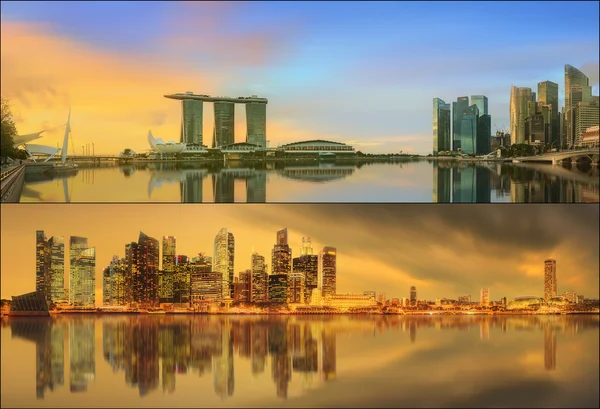 Bellissimo set di paesaggi urbani e collage di Marina Bay — Foto Stock