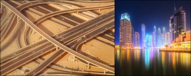 Güzel cityscape kümesi ve kolaj Dubai