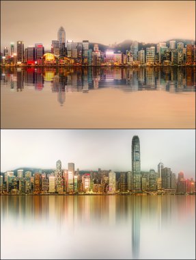 Güzel cityscape kümesi ve finans bölgesine, Hong Kong kolaj