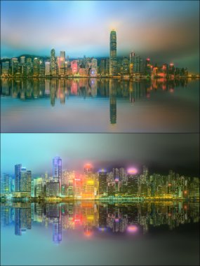Güzel cityscape kümesi ve finans bölgesine, Hong Kong kolaj
