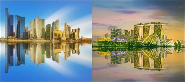 Beautiful cityscape set and collage of Marina Bay — Stock Photo, Image