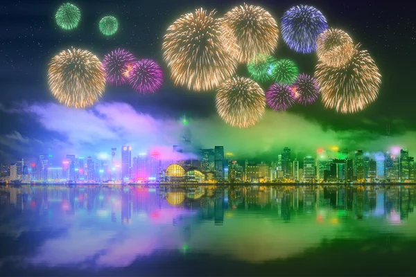 Fogos de artifício bonitos em Hong Kong — Fotografia de Stock