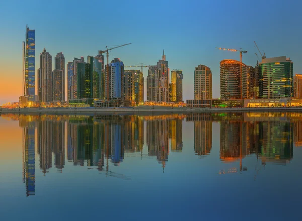 Panoramic view of Business bay and downtown area of Dubai, reflection in a river, UAE — Stock Photo, Image