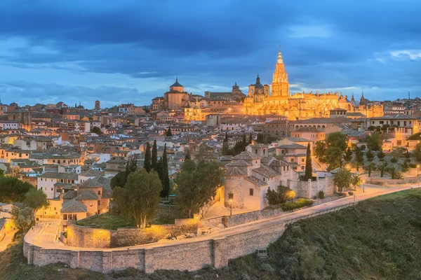 Panoramic view of ancient city and Alcazar on a hill over the Tagus River, Castilla la Mancha, Toledo, Spain