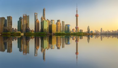 Cityscape Shanghai ve Huangpu Nehri, Çin