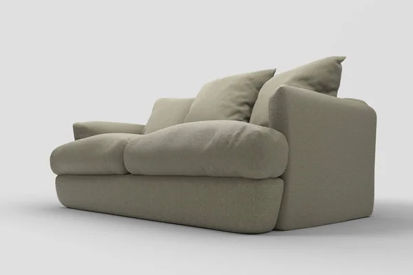 Graue Couch Mit Kissen Auf Weißem Studiohintergrund Rendering Und Illustration — Stockfoto