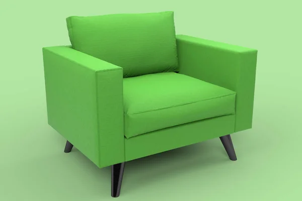 Green Armchair Pillows Studio Green Background Rendering Illustration Recliner — Stock Photo, Image