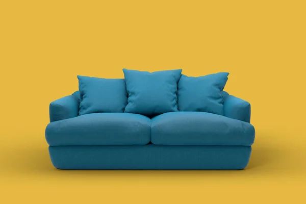 Smaragdgrüne Couch Mit Kissen Auf Gelbem Hintergrund Rendering Und Illustration — Stockfoto