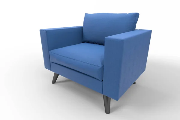 Blauwe Fauteuil Met Kussens Studio Witte Achtergrond Weergave Illustratie Van — Stockfoto