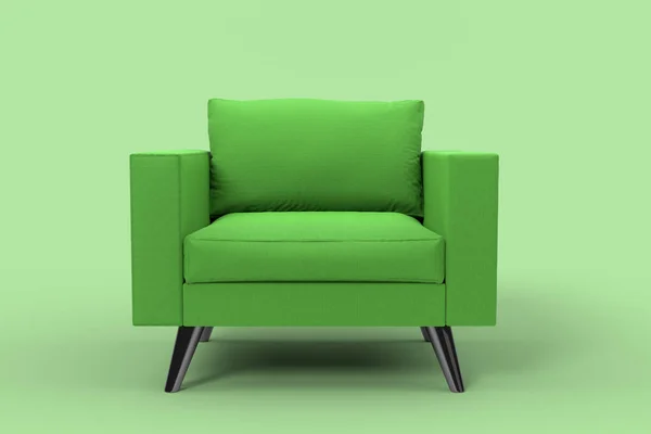 Sillón Verde Con Almohadas Sobre Fondo Verde Estudio Representación Ilustración — Foto de Stock