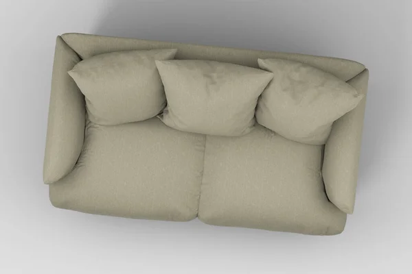 Grey couch with pillows on studio white background. — Stock Photo, Image