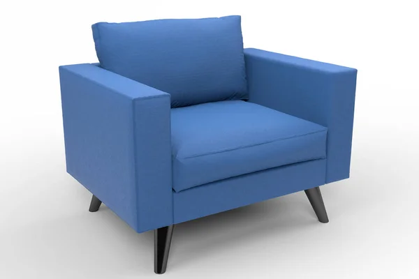 Blauwe fauteuil met kussens op studio witte achtergrond. — Stockfoto