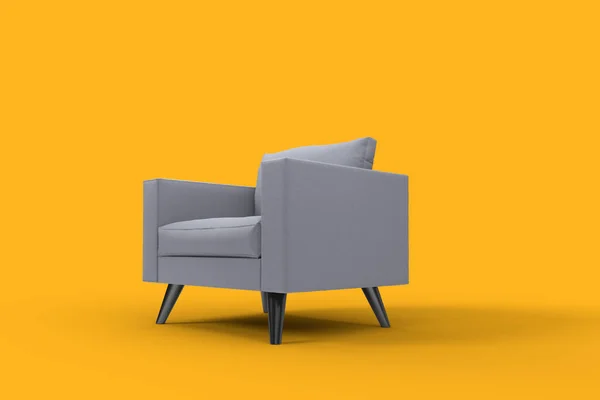 グレーアームチェアとともに枕上のスタジオ黄色の背景. — ストック写真